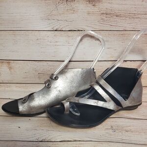 CYDWOQ Womens EU 36.5 US 6.5 Civilian Metallic Silver Leather Sandals Shoes